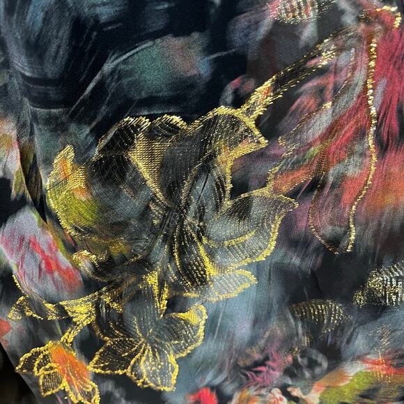 Nicole Miller Collection Silk Formal Floral Gold Metallic Maxi Dress - Picture 8 of 12